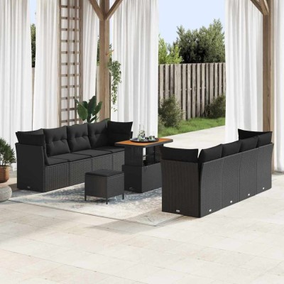 vidaXL Set de canapele pentru grădină 11 pcs Negru poliratan foto