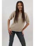 Cumpara ieftin Pulover dama tricot fin maneca scurta Abriana, camel/gri, marime unica XS-L, bust 120cm, poliester/lana, elegant toamna