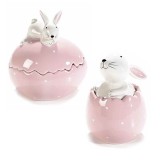 Cumpara ieftin Set 2 oua cu capac model Iepuras din ceramica roz 12x10x14 cm