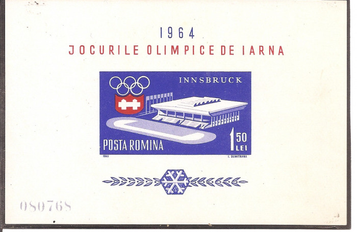 Romania 1964, LP 572 - Jocurile Olimpice de Iarna de la Innsbruck, colita, MNH