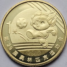 1 Yuan 2008 China, Olympics, Beijing Series - Soccer, unc, km#1673 foto
