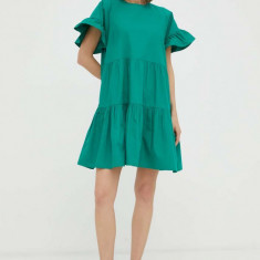 2NDDAY rochie din bumbac culoarea verde, mini, evazati