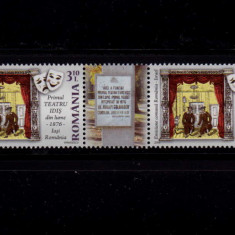 RO 2009 LP 1852 "Primul Teatru Idis -", 2 marci in oglinda+vinieta centru , MNH