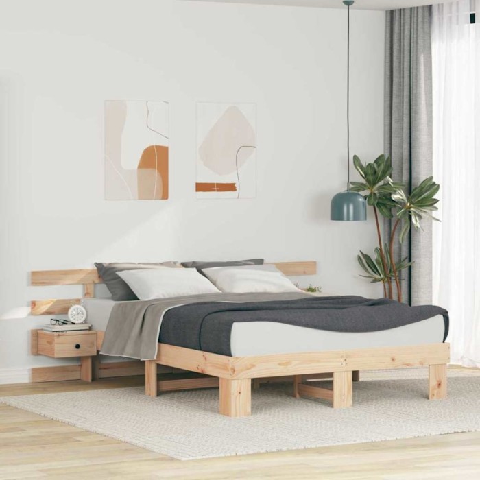 vidaXL Cadru de pat cu sertar Maro 160 x 200 cm Lemn masiv de pin 3385682