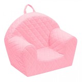 Cumpara ieftin Fotoliu Copii Burete Catifea Roz New Baby, Buzunar Lateral, 42x53cm, +9 luni