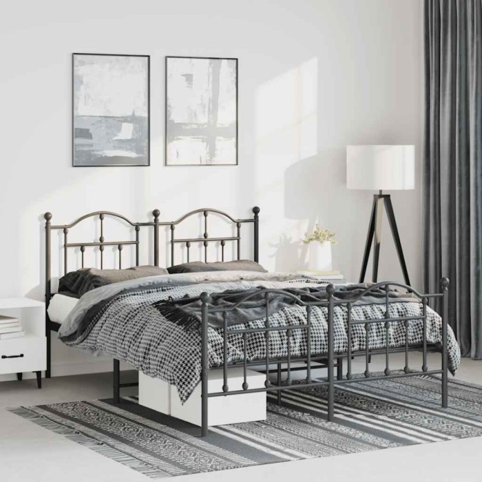 vidaXL Cadru pat metalic cu tăblie de cap/picioare, negru, 135x190 cm 353456