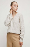 Medicine pulover din amestec de lana femei, culoarea bej