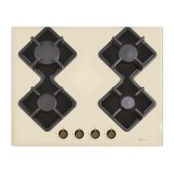 Plita incorporabila rustica pe gaz Studio Casa Parma Glass Beige, 4 arzatoare, gratare fonta, aprindere electrica, Crem