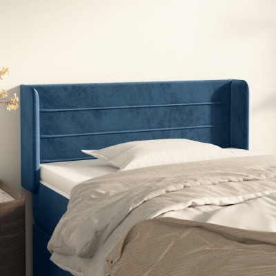 vidaXL Tăblie pat cu aripioare albastru &amp;icirc;nchis 103x16x78/88 cm catifea 3118954 foto