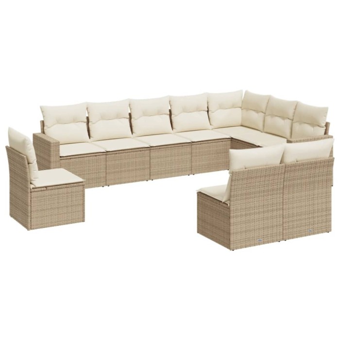 Set canapele de gradina cu perne, 10 piese, bej, poliratan