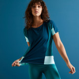 Tricou cu Croială largă Fitness 520 Color Block Damă, Domyos