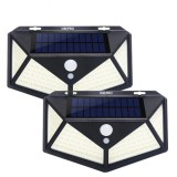 Set 2 aplice solare de perete LED100, 2200mAh, Pentru exterior, Din polisilicon, Fara fir, Cu energie solara IP65, Impermeabile, Cu senzor de miscare,