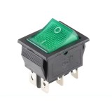 Intrerupator basculant rocker iluminat verde, DPDT, ON-ON, 6 pini, 16A 250VAC, 20A 125VAC, IP20, FL3-KCD4-202-01-GREEN