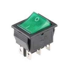 Intrerupator basculant rocker iluminat verde, DPDT, ON-ON, 6 pini, 16A 250VAC, 20A 125VAC, IP20, FL3-KCD4-202-01-GREEN