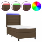 Cumpara ieftin Pat cu arcuri, saltea si LED, maro inchis, 100x200 cm, textil