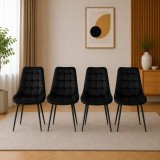 Cumpara ieftin Set 4 scaune bucatarie/living, Artool, Bera, catifea neagra, picioare metal negru, 54x60x88 cm
