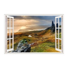 Sticker decorativ, Fereastra 3D, Peisaj de munte, 85 cm, 577STK