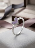 Inel din Argint 925 cu Inima din Zirconii Violet Lila, Marimea 57