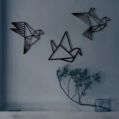 Decoratiune de perete, Origami, metal, 100 x 31 cm, negru