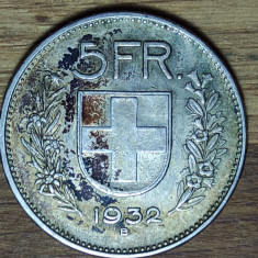 Elvetia - moneda de colectie - 5 franci / francs 1932 argint 0.835 - XF -uriasa!