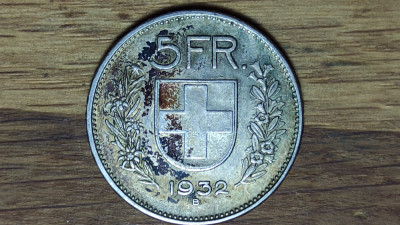 Elvetia - moneda de colectie - 5 franci / francs 1932 argint 0.835 - XF -uriasa! foto