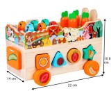 Masinuta educativa din lemn cu 8 activitati, joc magnetic de pescuit, sortator forme si jucarie de tras