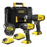 Cumpara ieftin Set 2 scule Stanley FatMax SFMCK465D2T-QW masina de gaurit cu percutie, masina de insurubat cu impact, 2 x 2 ah + valiza transport