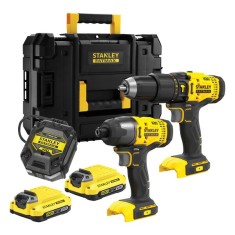 Set 2 scule Stanley FatMax SFMCK465D2T-QW masina de gaurit cu percutie, masina de insurubat cu impact, 2 x 2 ah + valiza transport