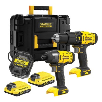 Set 2 scule Stanley FatMax SFMCK465D2T-QW masina de gaurit cu percutie, masina de insurubat cu impact, 2 x 2 ah + valiza transport foto