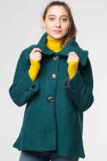 Haina verde smarald scurta lana cu guler inalt foto