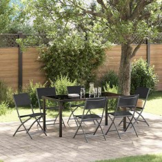 vidaXL Set de masă pentru grădină 7 pcs Negru Textilene și oțel