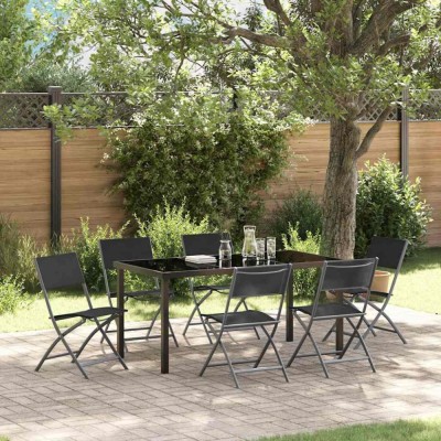 vidaXL Set de masă pentru grădină 7 pcs Negru Textilene și oțel 3379377 foto