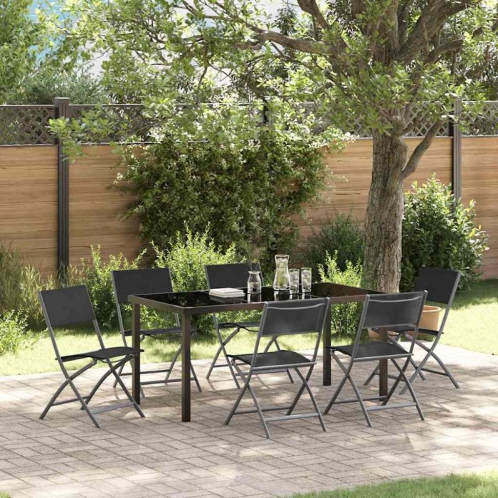 vidaXL Set de masă pentru grădină 7 pcs Negru Textilene și oțel 3379377