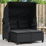 VidaXL Canapea de grădină cu baldachin și scaune, negru, poliratan