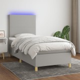 VidaXL Pat cu arcuri, saltea și LED, gri deschis, 80x200 cm, textil 3135229