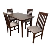 Cumpara ieftin Set masa extensibila lemn masiv, living si bucatarie, DM4 Maxima, blat MDF Furniruit, colturi rotunjite, 120-150x70x76 cm si 4 scaune DM1 Tilo, lemn,