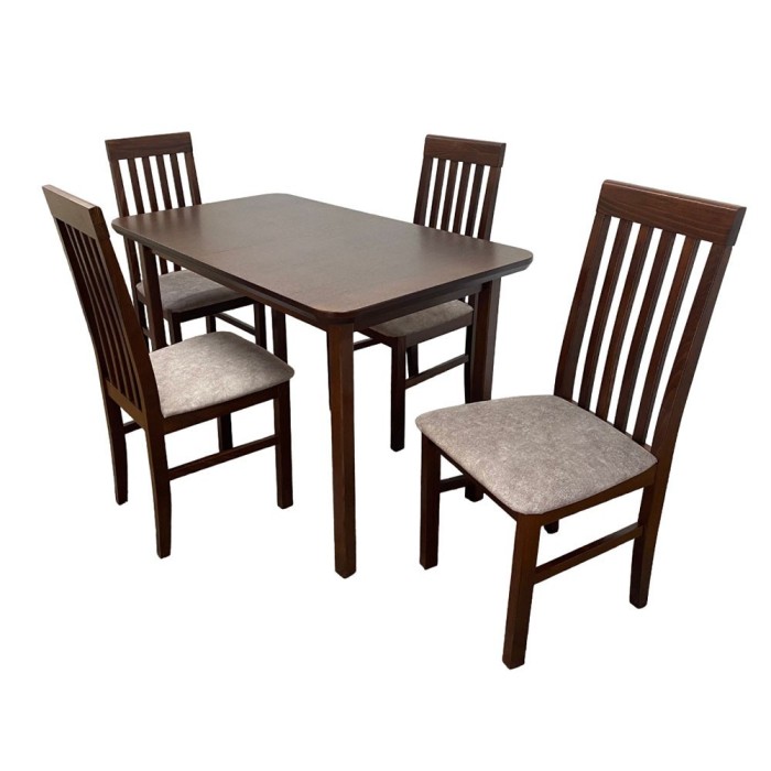 Set masa extensibila lemn masiv, living si bucatarie, DM4 Maxima, blat MDF Furniruit, colturi rotunjite, 120-150x70x76 cm si 4 scaune DM1 Tilo, lemn,
