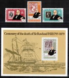 Falkland 1979, Mi #288-290 + Bl 2**, Centenar Rowland Hill, MNH! Cota 5,20 &euro;!, Posta, Nestampilat