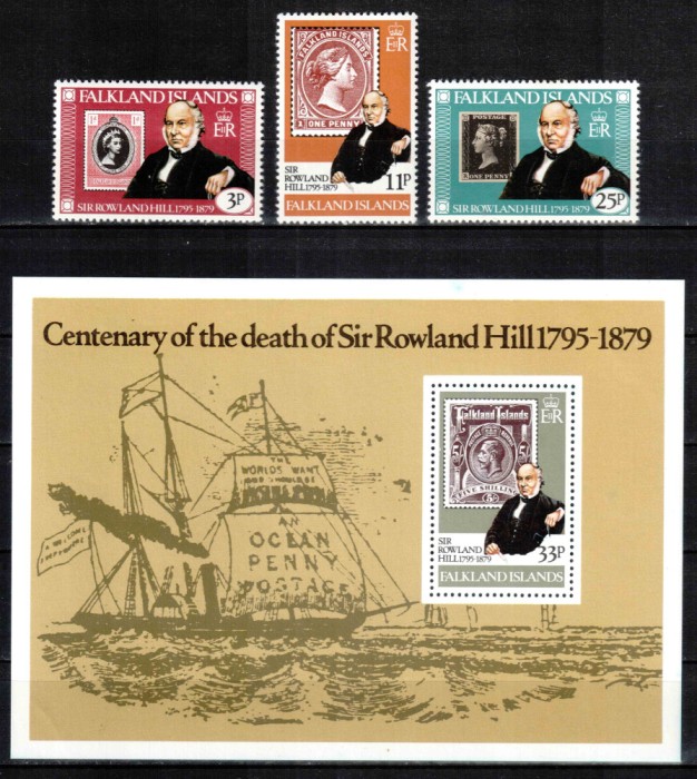 Falkland 1979, Mi #288-290 + Bl 2**, Centenar Rowland Hill, MNH! Cota 5,20 &euro;!