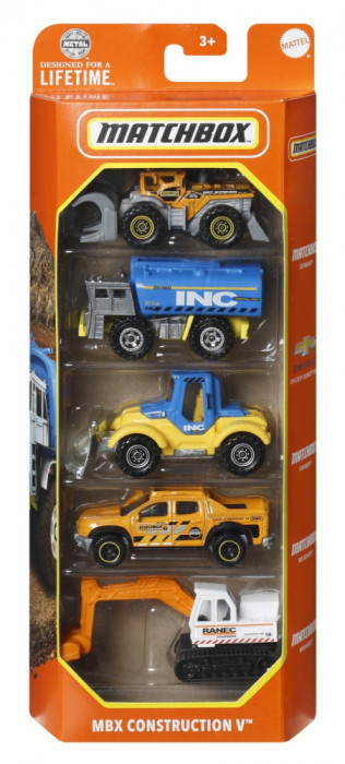 MATCHBOX SET 5 MASINUTE METALICE MBX CONSTRUCTION V SCARA 1:64 SuperHeroes ToysZone