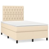 vidaXL Pat continental cu saltea, crem, 120x190 cm, textil 3269907