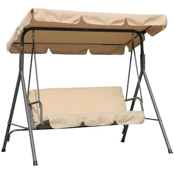 Balansoar de Gradina, Mercaton, 3 Locuri, Structura Metalica, Rezistent UV, Impermeabil, Maxim 260 Kg, 173 x 110 x 154 cm, Bej