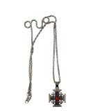 Cumpara ieftin Colier lant argintiu 45 cm cu pandantiv cruce Ierusalim metalica, colier religios crestin unisex