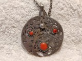 Argint MEDALION MASIV OPULENT etnic TRIBAL AFGHAN ornat cu CORAL splendid VECHI unic