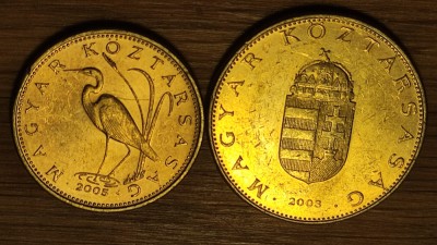 R08 Ungaria set colectie greu de gasit- 5 + 10 forint poleite cu aur -excelent cadou foto