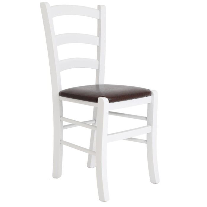 Scaun Paesana - cadru alb - imitatie piele maro - 15611