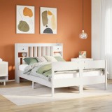 VidaXL Pat cu bibliotecă fără saltea, alb, 135x190 cm, lemn masiv pin 3323042