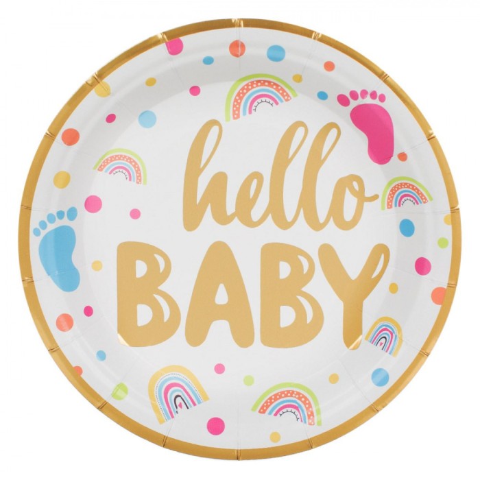 Farfurii Carton Baby Shower, Multicolor, Set 6 bucăți, 23cm