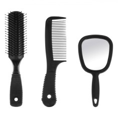 Set Pieptene, Perie și Oglindă, Negru, 3 Bucăți