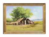 Cumpara ieftin Tablou peisaj rural pictat manual inramat, Coliba pe camp, 80x60cm ulei pe panza, Geo Ungureanu